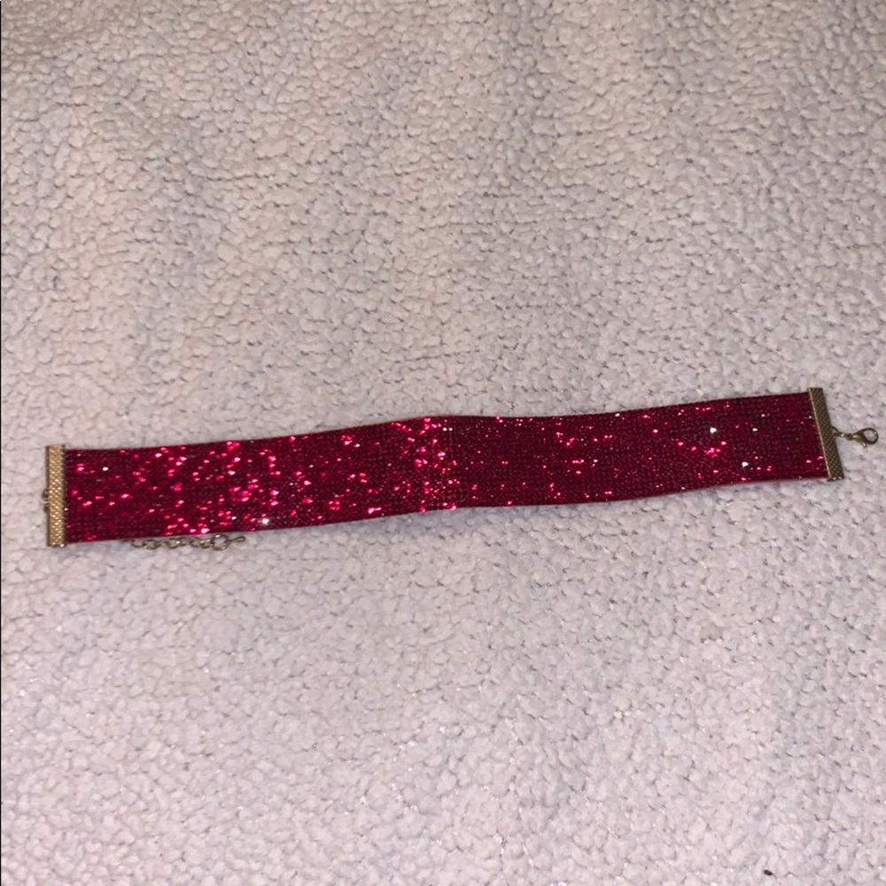 Red choker with sparkly beads